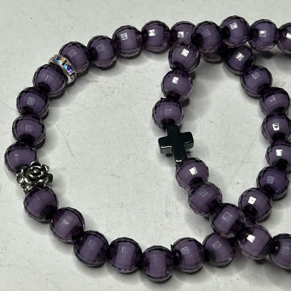 kkcollectionsss Jewelry - Amethyst Style Crystal Cross Bracelet Set